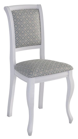 Деревянный стул с обивкой из ткани. Цвет белый, ткань с рисунком.
