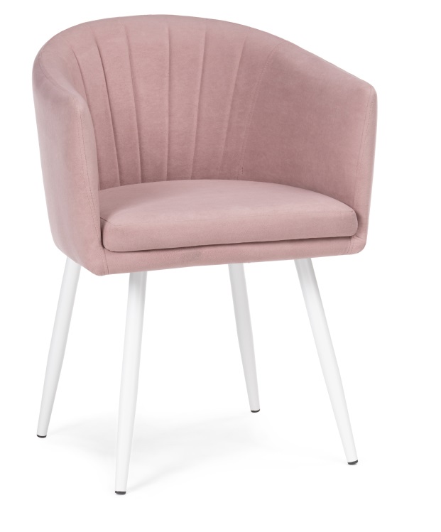 Кресло из велюра на белом каркасе. Цвет розовый.