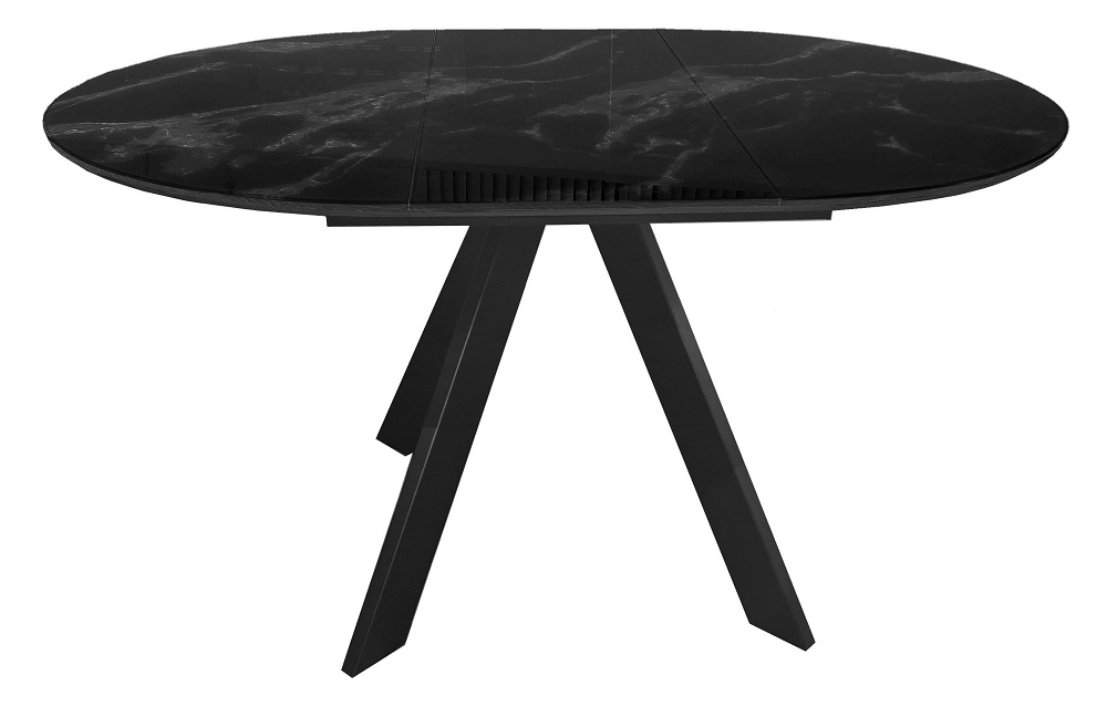 Раскладной стол из стекла и МДФ, с фотопечатью. Цвет черный мрамор.