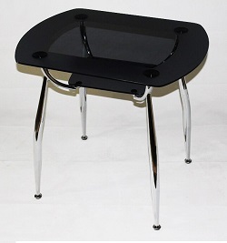 Прямоугольный серый стеклянный стол с матовым кантом и матовым подстольем.