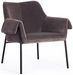 Мягкое кресло с подлокотниками, ткань вельвет серо-коричневого цвета, ножки металл
