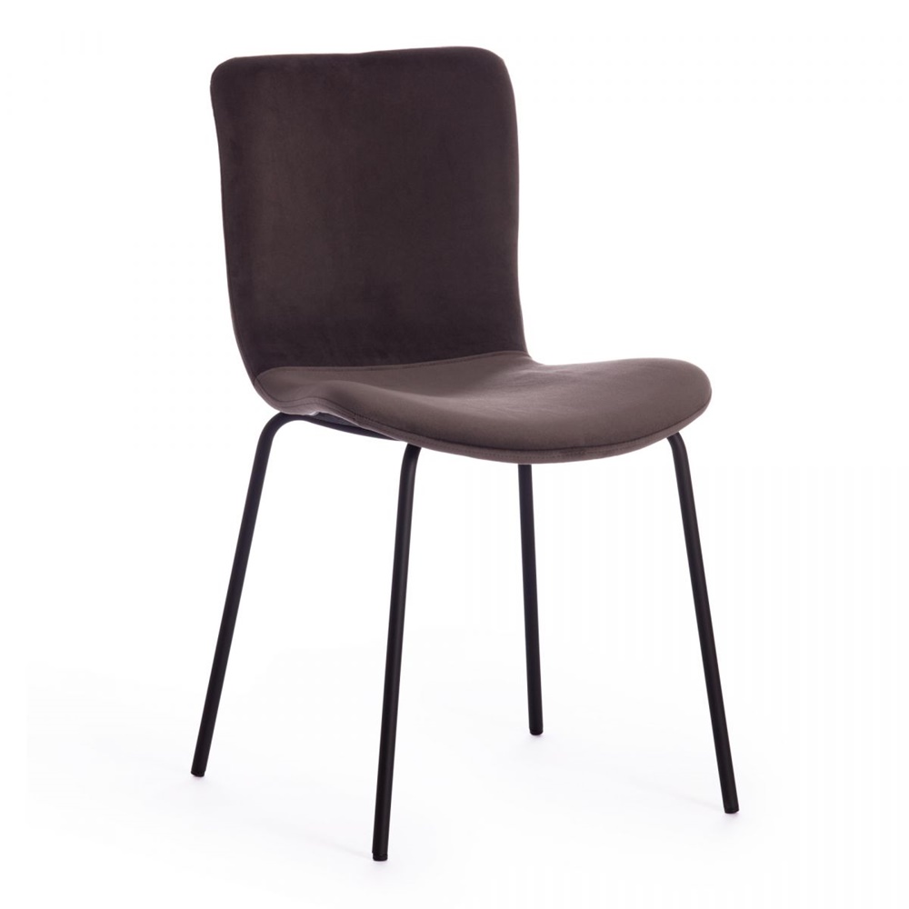 Универсальный стул в современном стиле, обивка из флока серо-коричневого цвета, ножки металл
