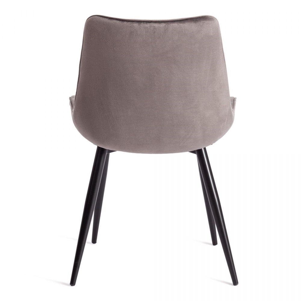 Удобный стул с мягким сиденьем и спинкой на металлическом каркасе, обивка стенный велюр светло-серого цвета