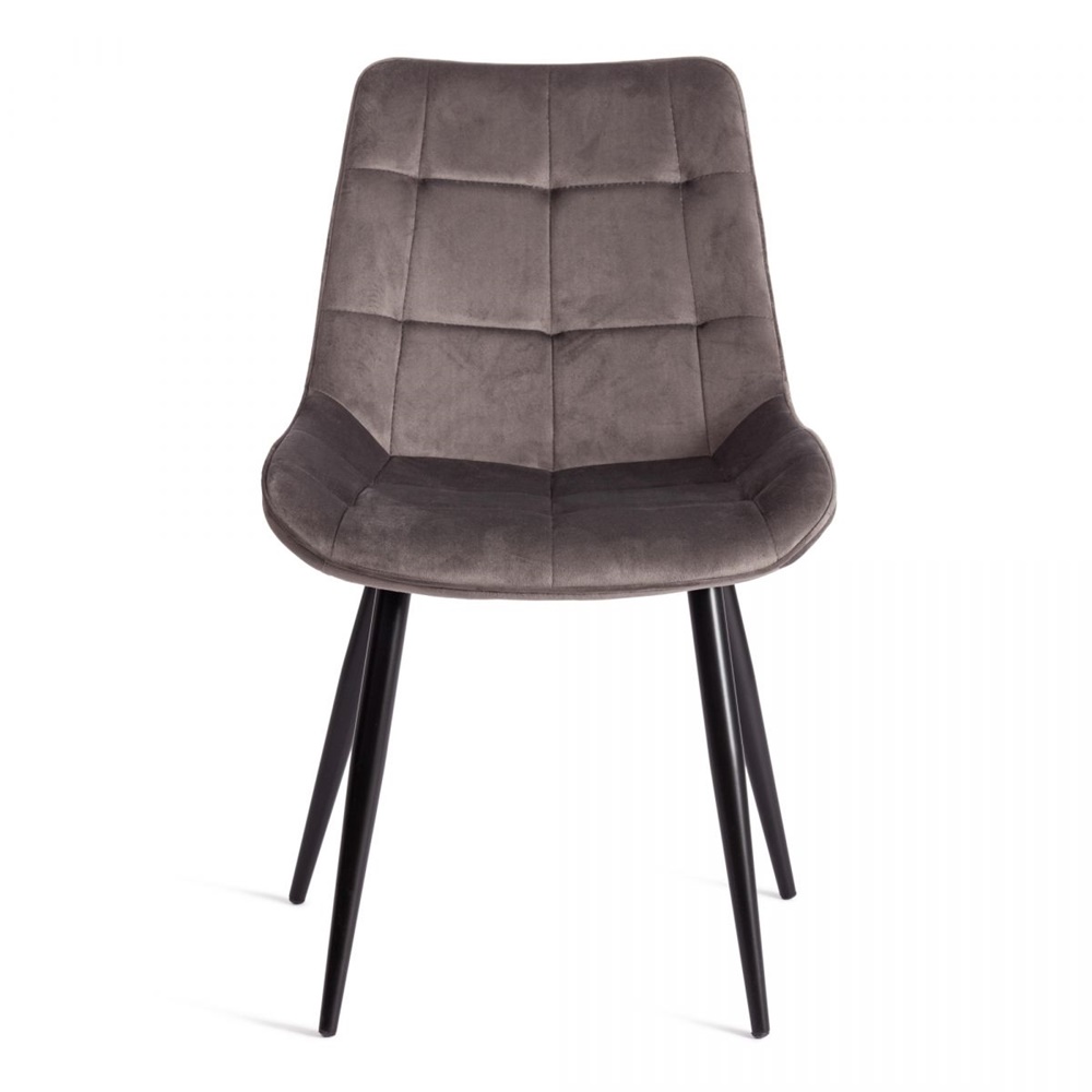 Удобный стул с мягким сиденьем и спинкой на металлическом каркасе, обивка стенный велюр светло-серого цвета