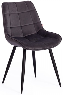 Удобный стул с мягким сиденьем и спинкой на металлическом каркасе, обивка стенный велюр серого цвета