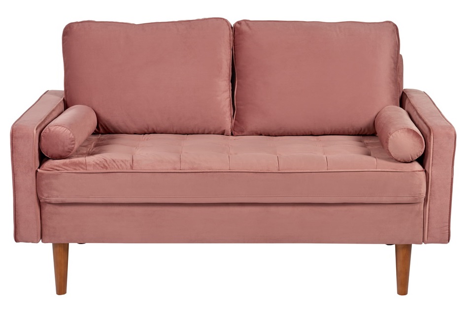 Двухместный нераскладной диван из ткани на деревянных ножках. Цвет пыльная роза.