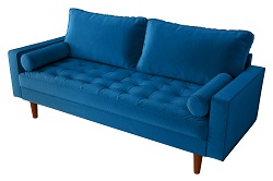 Трехместный нераскладной диван из ткани на деревянных ножках. Цвет синий.