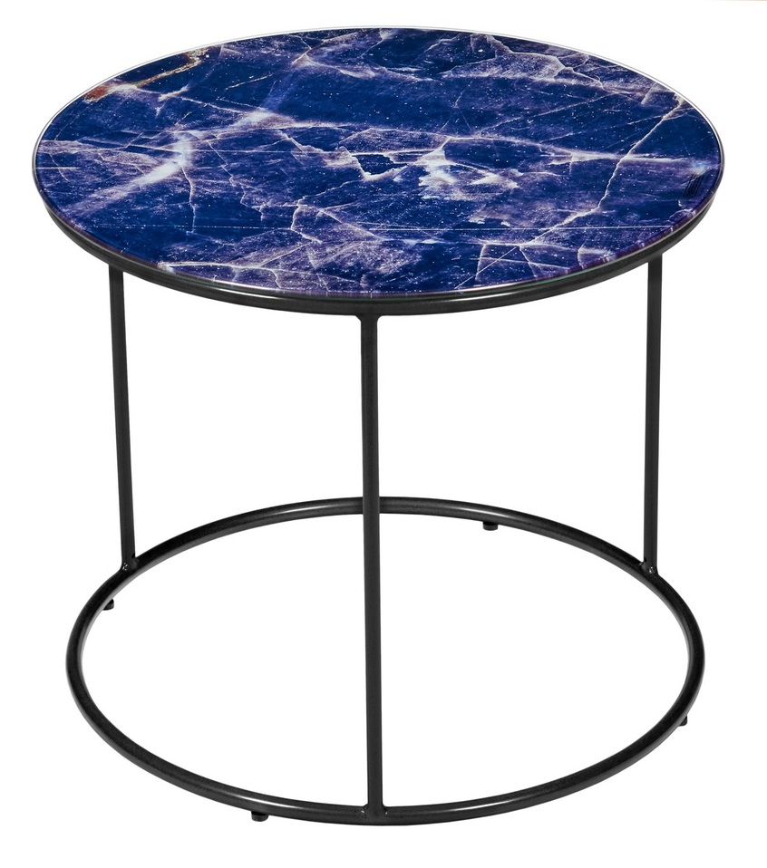 Набор столиков из стекла на металлокаркасе. Цвет темно-синий мрамор.
