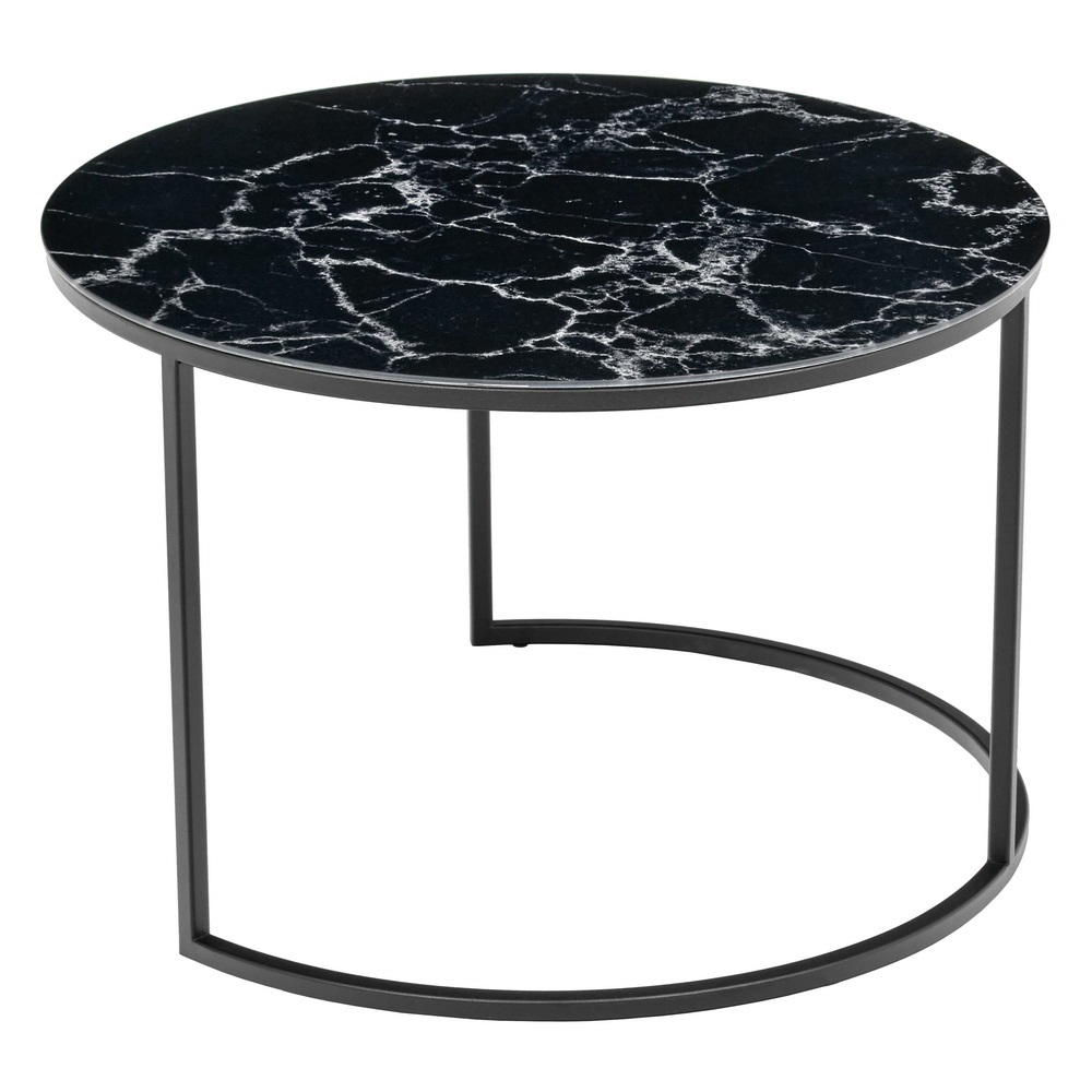 Набор столиков из стекла на металлокаркасе. Цвет черный мрамор.