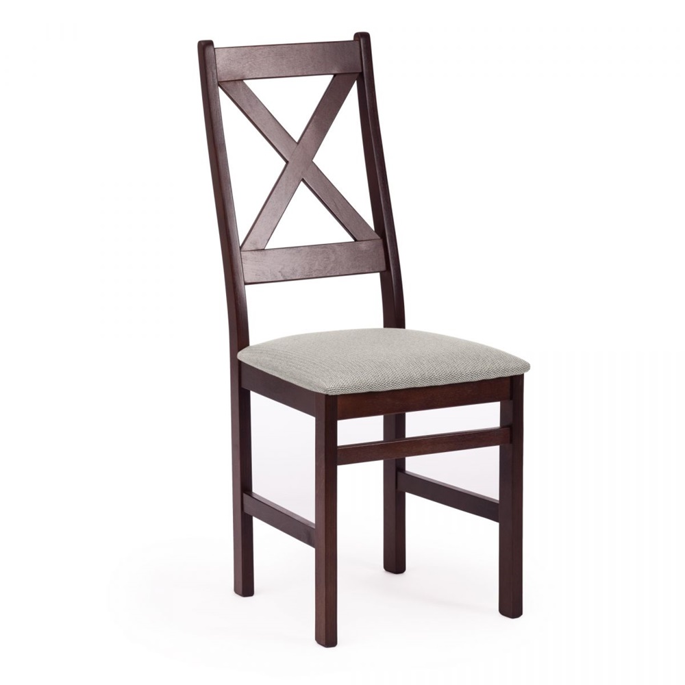 Стул в классическом стиле, каркас из многослойной фанеры цвета темный орех (Cappuchino), сиденье стула обито бежевой тканью