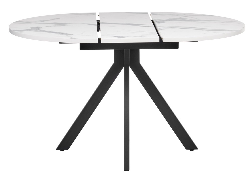 Круглый раскладной стол из ЛДСП и пластика. Цвет белый мрамор.