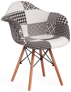Мягкое кресло с подлокотниками на деревянном каркасе, обивка мебельная ткань, цвет: черный/белый