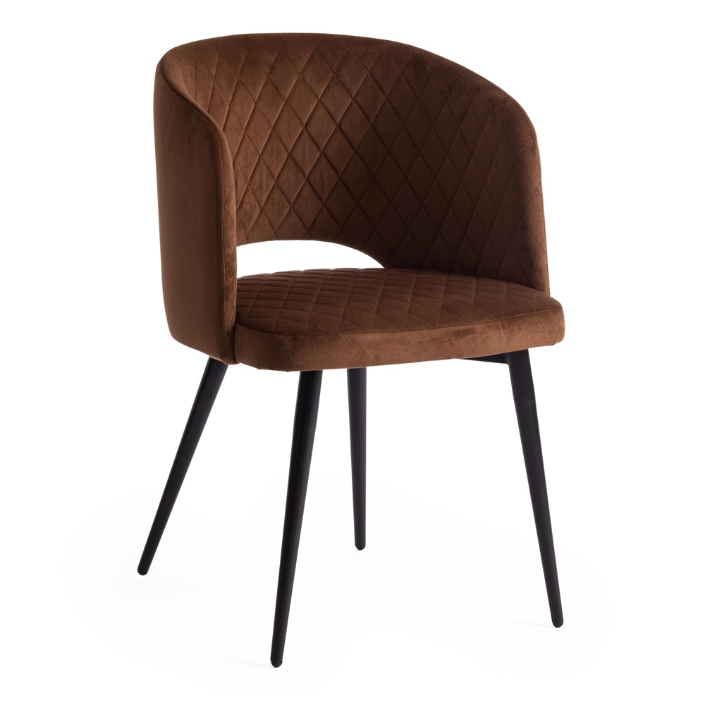 Мягкое кресло с подлокотниками на металлическом каркасе, обивка мебельная ткань коричневого цвета