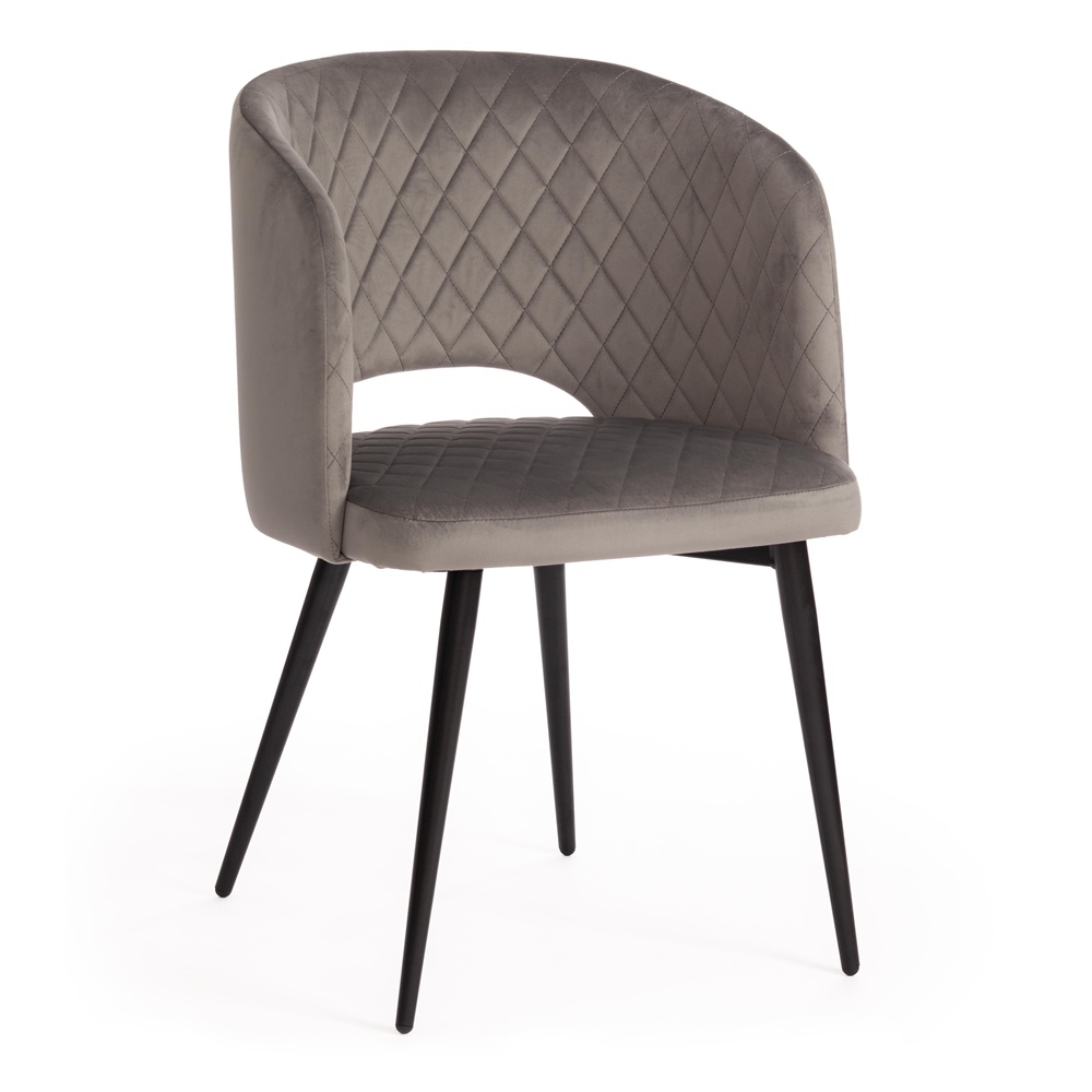 Мягкое кресло с подлокотниками на металлическом каркасе, обивка мебельная ткань серого цвета