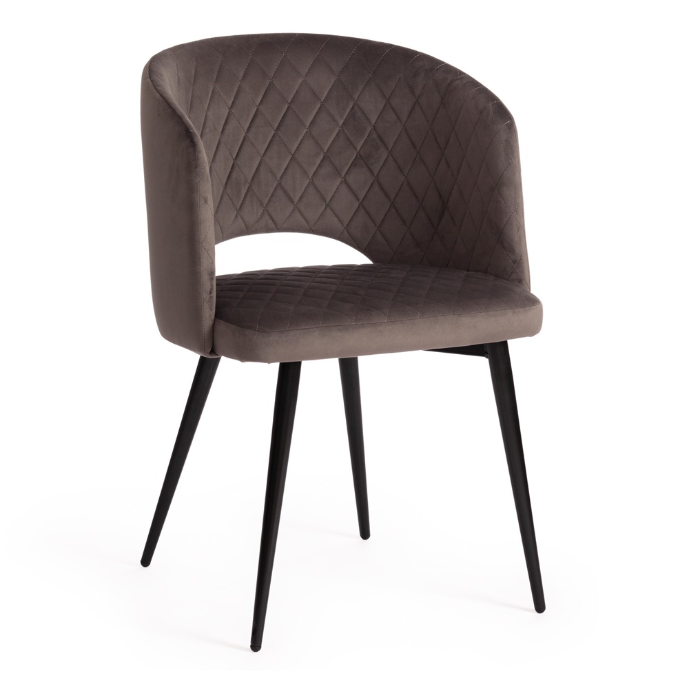 Мягкое кресло с подлокотниками на металлическом каркасе, обивка мебельная ткань темно-серого цвета
