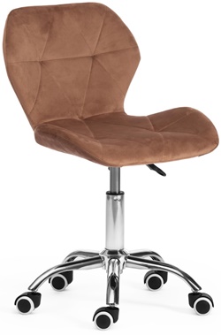 Офисное кресло с мягким сиденьем и спинкой, основание стальное с подъемным механизмом и роликовыми колесиками
