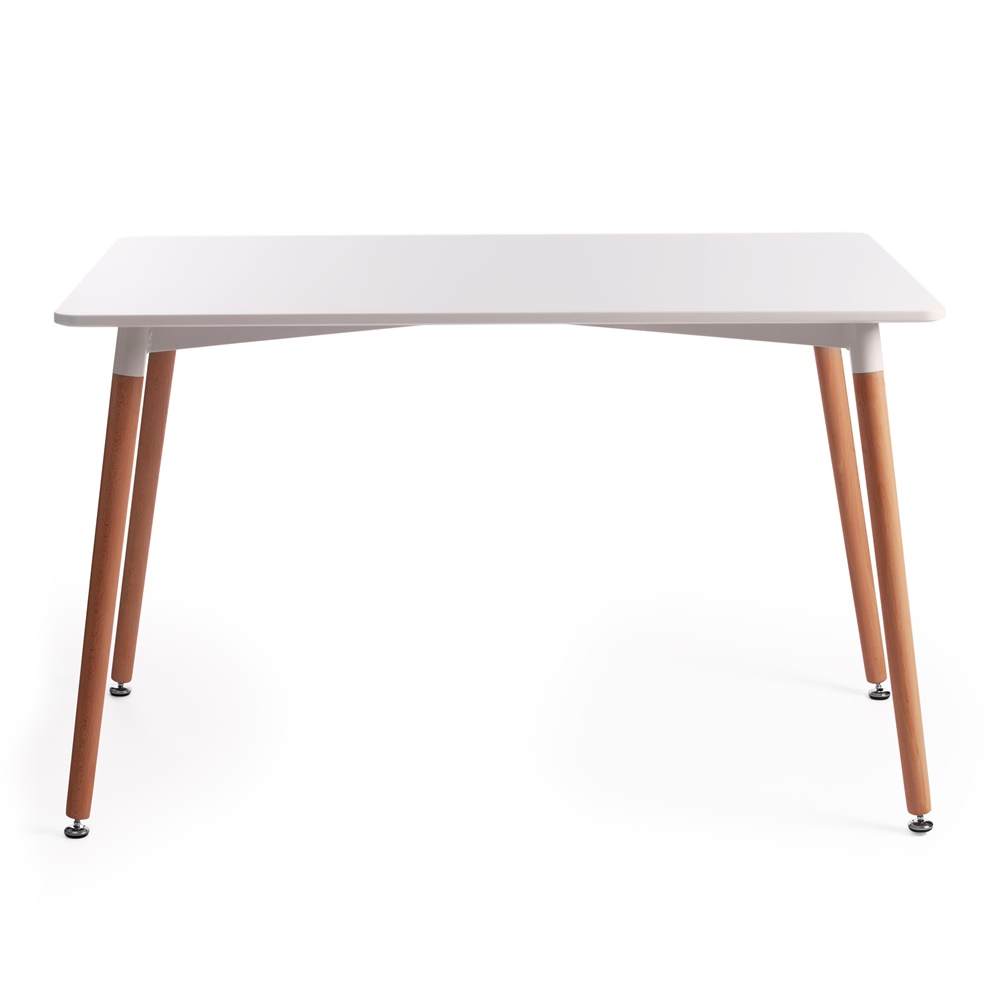 Обеденный стол с белой столешницей из МДФ, размер 80*120 см, ножки из натурального дерева