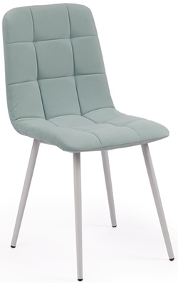 Удобный стул с мягким сиденьем на металлическом каркасе, обивка велюр бирюзового цвета