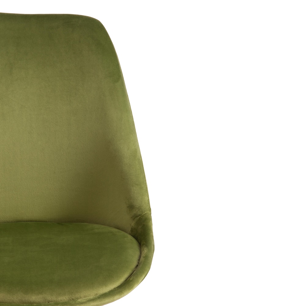 Цельная спинка и сиденье, обивка из мягкого вельвета зеленого цвета