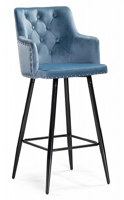 Барный стул из ткани на металлокаркасе. Цвет голубой.