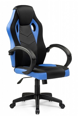 Офисное кресло из экокожи. Цвет черный/голубой.