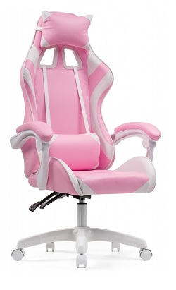 Компьютерное кресло из экокожи с подушками. Цвет розовый/белый.
