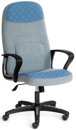 Офисное кресло с подлокотниками, каркас металлический, обивка ткань/кож/зам голубого цвета