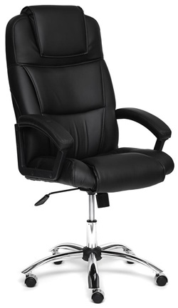 Офисное кресло с подлокотниками, каркас металлический, обивка иск. кожа черного цвета