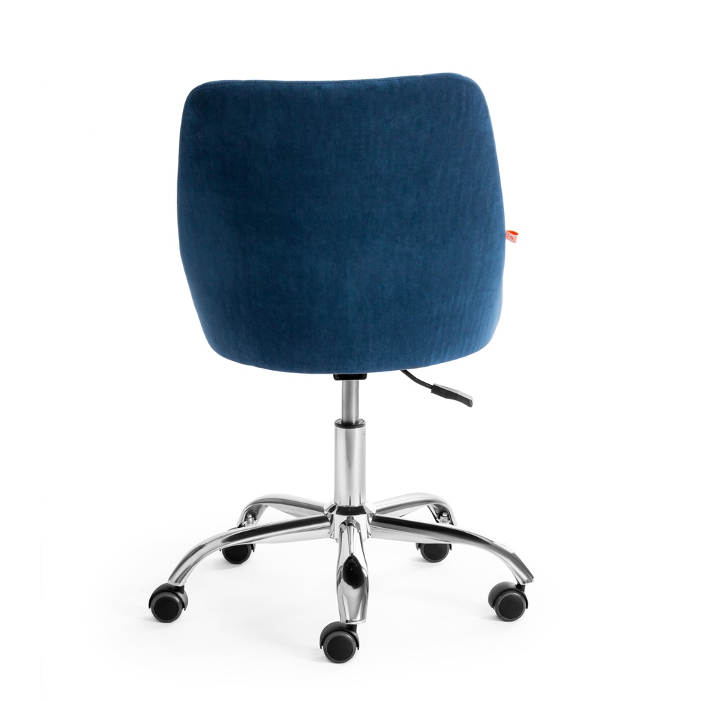 Офисное кресло без подлокотников на металлокаркасе, обивка ткань флок синего цвета