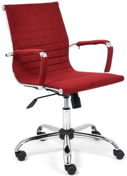 Офисное кресло с подлокотниками на металлокаркасе бордового цвета