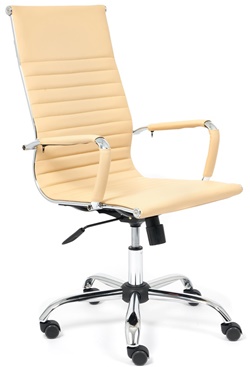 Офисное кресло с подлокотниками на металлокаркасе, обивка кож. зам бежевого цвета