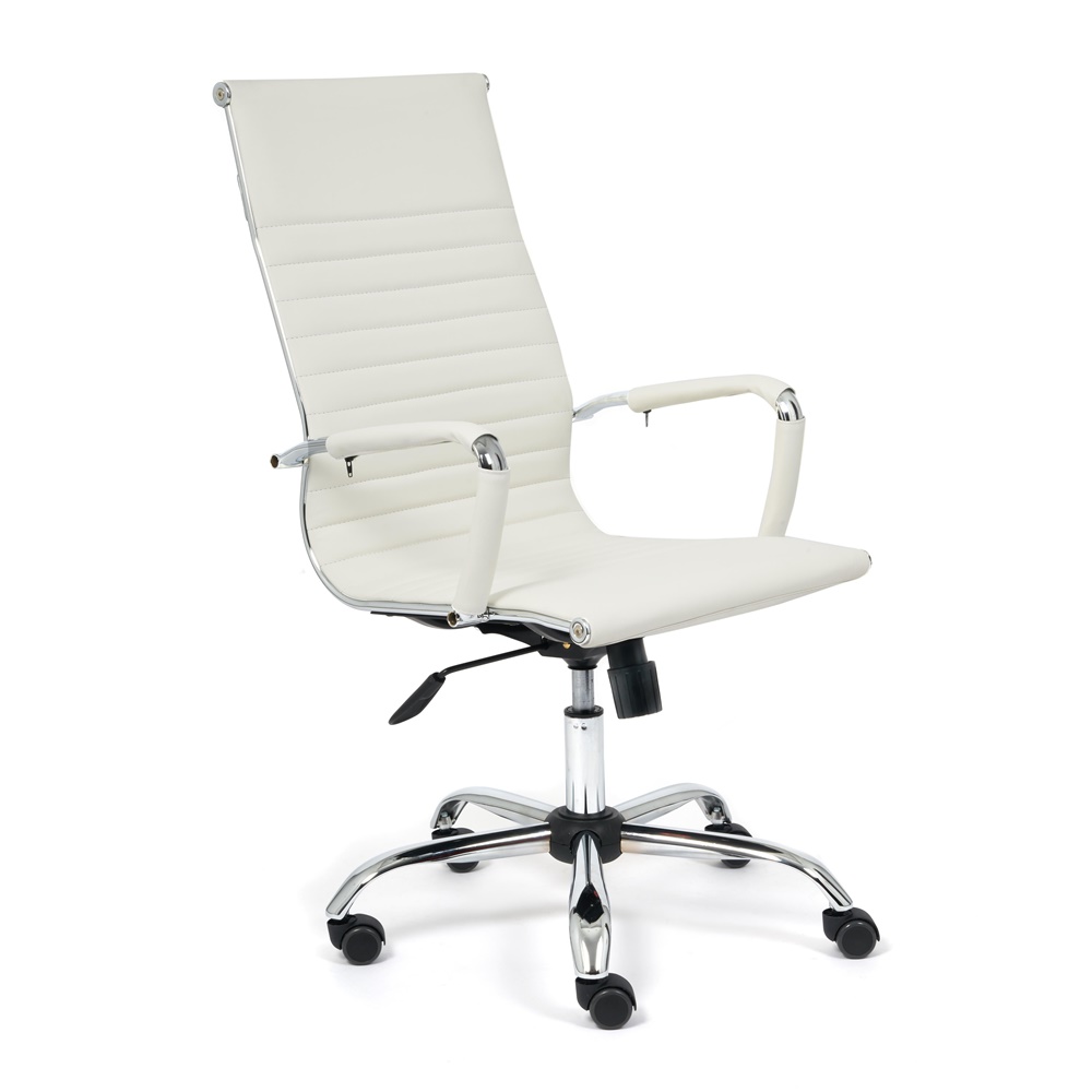 Офисное кресло с подлокотниками на металлокаркасе, обивка кож. зам белого цвета