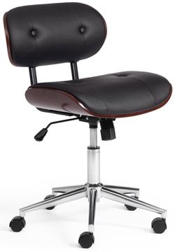 Офисное кресло без подлокотников на металлокаркасе, обивка из кож зама черного цвета