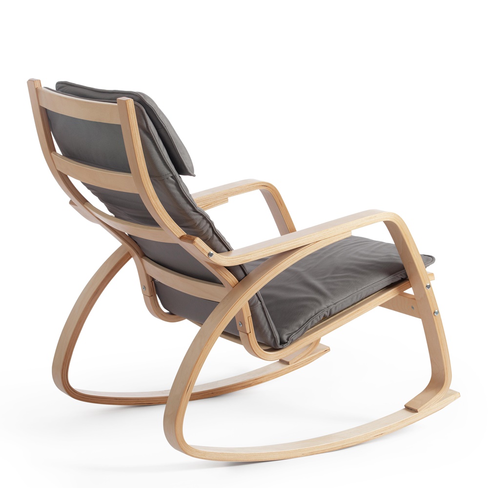 Кресло-качалка на деревянном каркасе с мягкой подушкой серого цвета