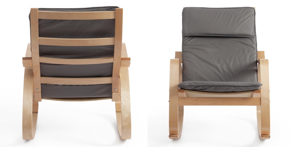 Кресло-качалка на деревянном каркасе с мягкой подушкой серого цвета