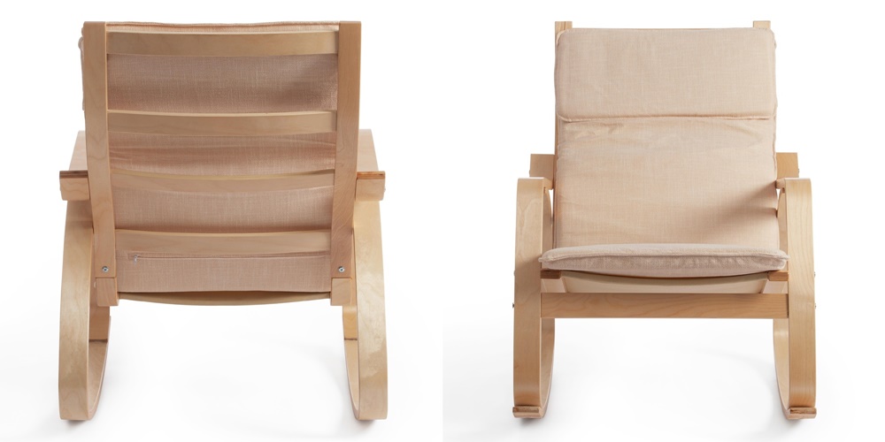Кресло-качалка на деревянном каркасе с мягкой подушкой бежевого цвета
