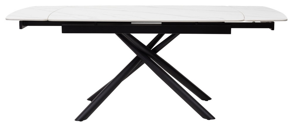 Керамический раздвижной стол на металлокаркасе. Цвет белый мрамор.