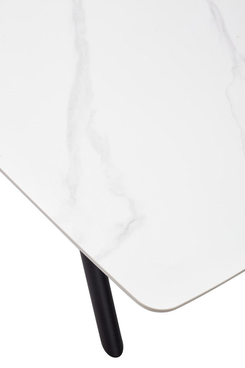Керамический раздвижной стол на металлокаркасе. Столешница-цвет белый мрамор.