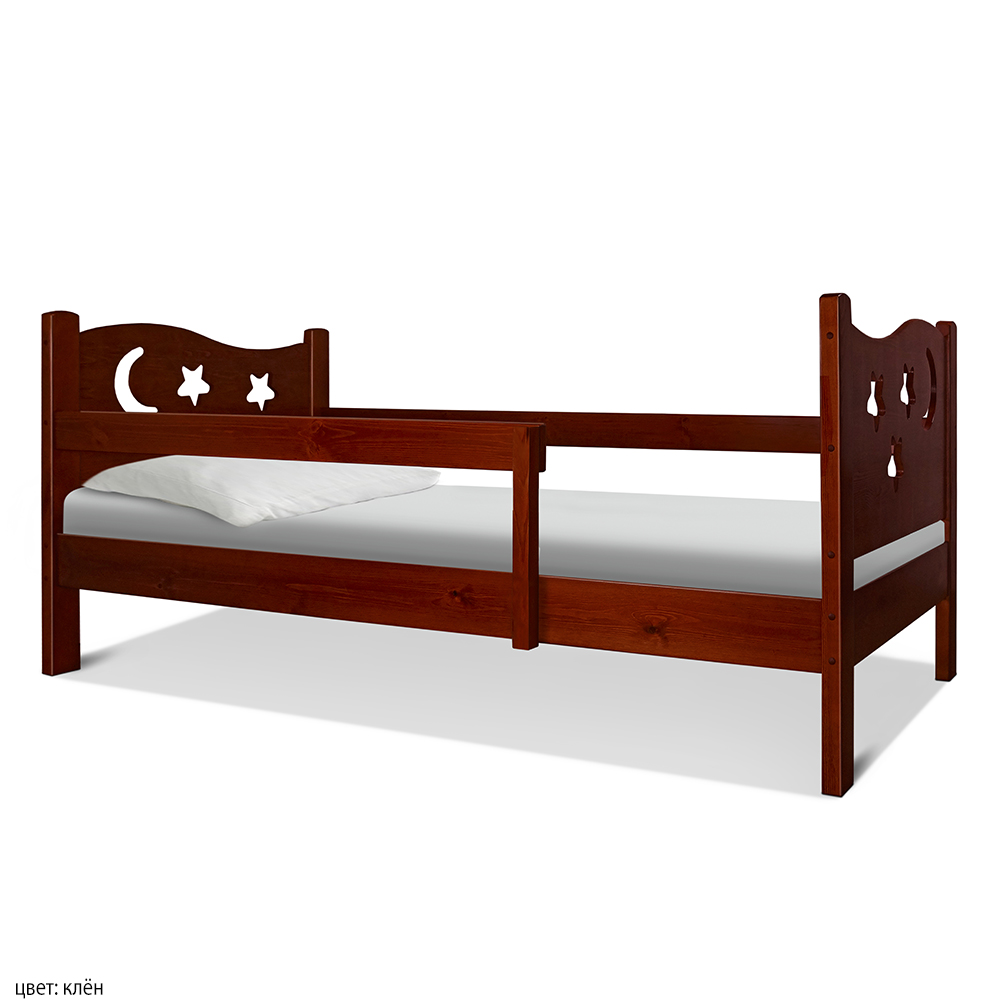 Детская кровать с бортиком, изготовлена из массива сосны, цвет: клен