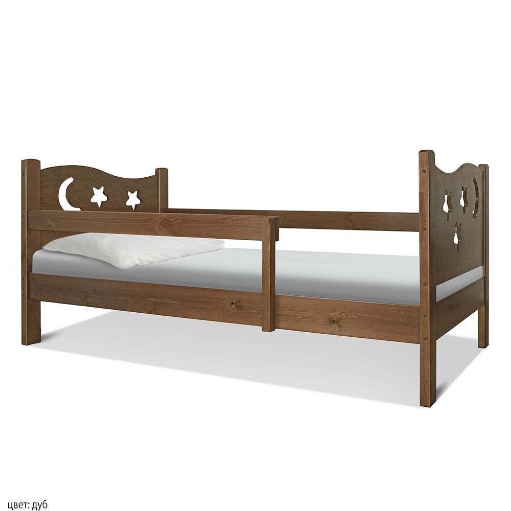 Детская кровать с бортиком, изготовлена из массива сосны, цвет: дуб