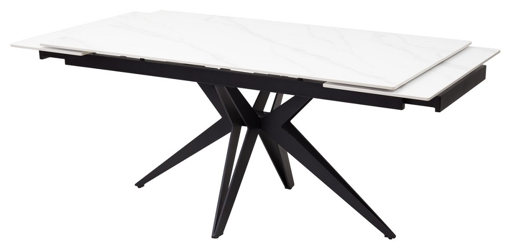 Керамический стол на металлическом каркасе. Цвет белый мрамор.