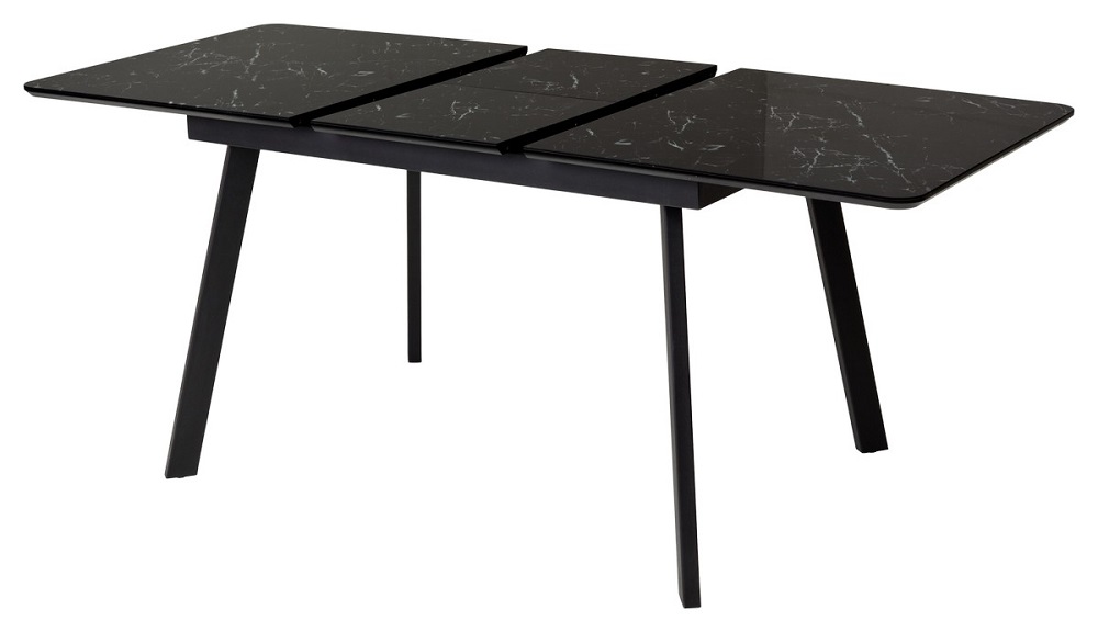 Раздвижной стол со стеклом на металлокаркасе. Цвет черный мрамор.
