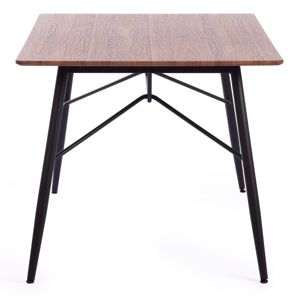 Обеденный стол в современном стиле, столешница МДФ в цвете орех, каркас металлический черного цвета