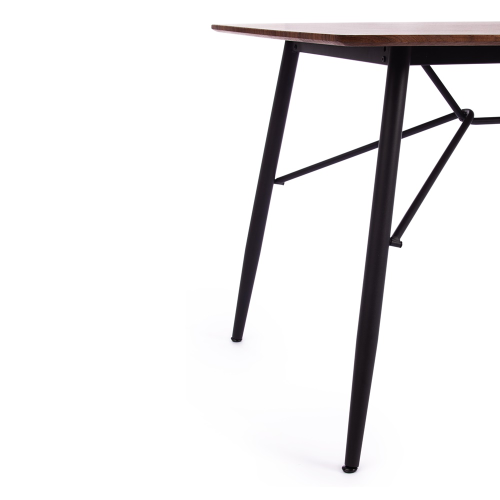 Обеденный стол в современном стиле, столешница МДФ в цвете орех, каркас металлический черного цвета