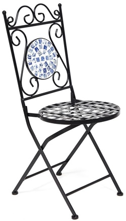 Складной стул из металла, цвет черный/синяя плитка