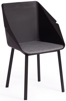 Стул с подлокотниками на металлокаркасе, сиденье и спинка из пластика , сиденье ткань, цвет: черный/серый