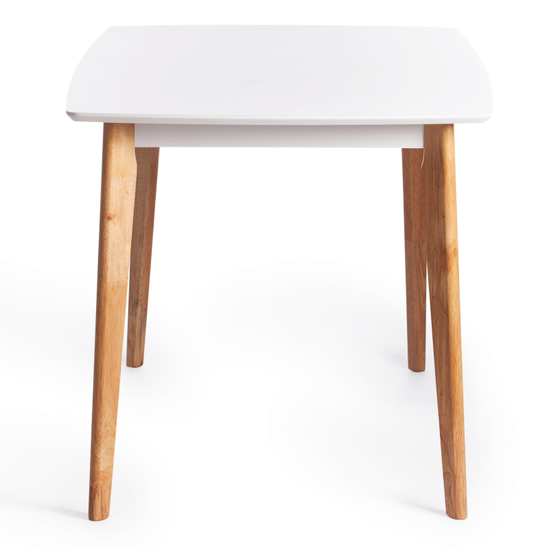 Нераскладной обеденный стол из массива гевеи и МДФ, столешница белого цвета, ножки натурального