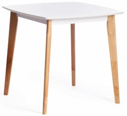 Нераскладной обеденный квадратный стол из массива гевеи и МДФ, столешница белого цвета, ножки натурального