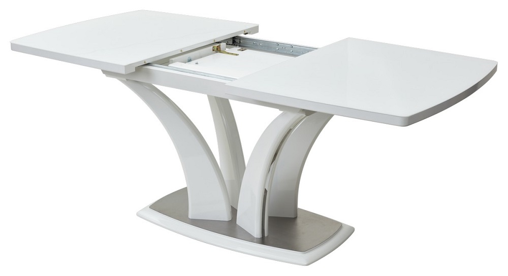 Раздвижной стол из МДФ со стеклом, цвет белый. 