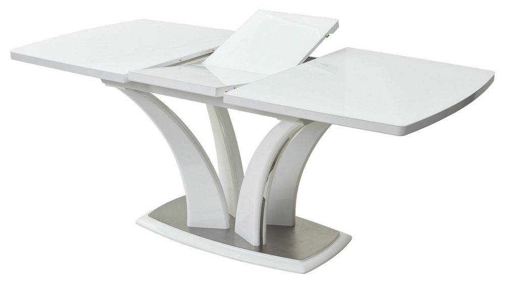 Раздвижной стол из МДФ со стеклом, цвет белый. 